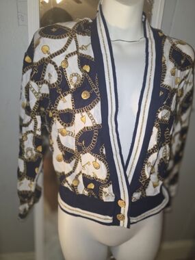 Chain Print Navy & White Women's Cardigan Jacket